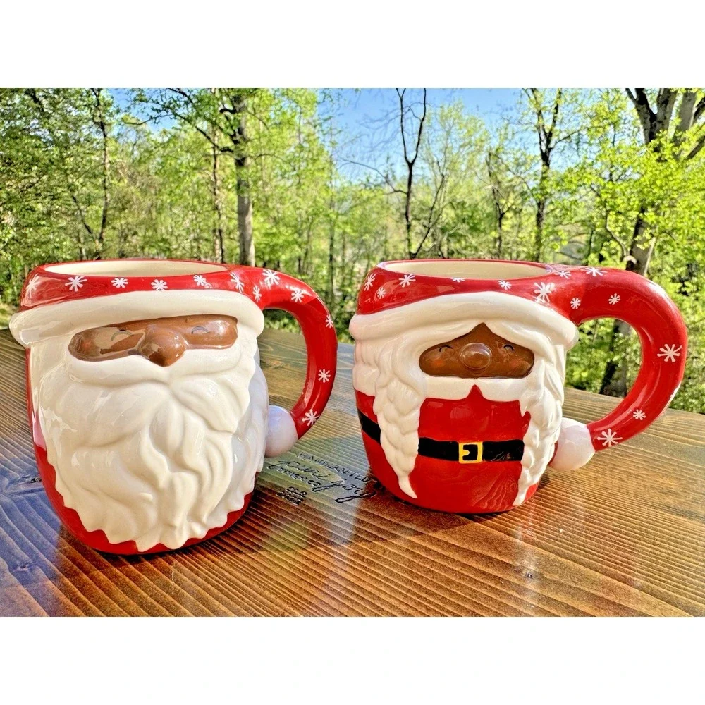 Santa Face Mug Set Williams Sonoma 16 oz Christmas Red‎ Ceramic Holiday Pair